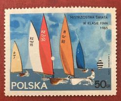 Polonya Pulu - Polska Stamp - Postadan Geçmiş Pul Filateli - Damgalı - 1965 - Dünya Şampiyonası Finn -Yelken Temalı Pul  , 50 PARA - YABANCI PULLAR - NOSTALJİK DOĞUM GÜNÜ HEDİYESİ