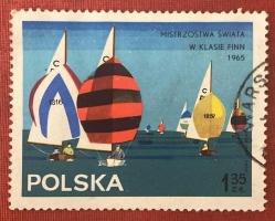Polonya Pulu - Polska Stamp - Postadan Geçmiş Pul Filateli - Damgalı - 1965 - Dünya Şampiyonası Finn -Yelken Temalı Pul  , 1.35 PARA - YABANCI PULLAR - NOSTALJİK DOĞUM GÜNÜ HEDİYESİ