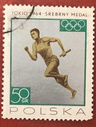 Polonya Pulu - Polska Stamp - Postadan Geçmiş Pul Filateli - Damgalı -1964 TOKYO YAZ OLİMPİYATLARI - BAYRAK YARIŞI TEMALI PUL, 50 PARA - YABANCI PULLAR - NOSTALJİK DOĞUM GÜNÜ HEDİYESİ