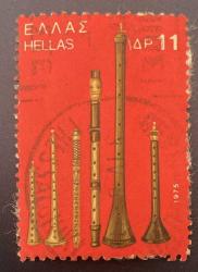 Yunanistan Pulu - Greek Stamp - Postadan Geçmiş Pul Filateli - DAMGALI - GELENEKSEL MÜZİK ALETLERİ - ÜFLEMELİ ÇALGILAR TEMALI PUL , 11 PARA - YABANCI PULLAR - NOSTALJİK DOĞUM GÜNÜ HEDİYESİ