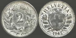 İsviçre 2 Rappen 1942 Çinko Doğal Koyu Gri Renk