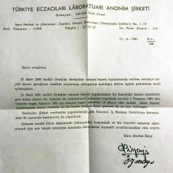 Türkiye Eczacıları Laboratuarı - Antetli zarf ve yazışma