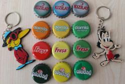 Tipitip Hugo anahtarlık süs set. Maden suyu soda gazoz kapakları Kızılay damla freşa Uludağ koleksiyon nostalji tasarım süs dekor vintage retro reklam promosyon