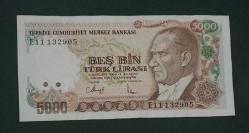7 Emisyon E 11 Seri 5000 Lira Çil Büyük Mevlana