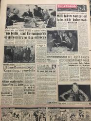 YENİ SABAH GAZETESİ 21 OCAK 1958 YIL :20 SAYI :6783--Amerika dan 46 milyon dolarlık zirai mahsul fazlası alıyoruz --Vilayette dün mühim bir toplantı yapıldı ---Kıbrıs meselesi mahalli tedbirlerle  halledilmez --Penisilinin fazlası zararlıdır --Şoförler Derdini büyüğü bizde diyor ---Burdur da dün yirmi Hür P.li 6 şar ay hapse mahkum oldu --İki Yunan jet uçağı Eskişehir e götürüldü --Vali ,sokağa tüküren bir doktoru yakaladı --Şemsiyeci İsmail karısıyla oğlunu baltayla niçin öldürdüğünü anlattı ---Sinemalar ,Radyo Programları --Milli takım namzetleri tatminkar bulunmadı ---Yüz binlik stad Bayrampaşa da 40 milyon liraya inşa edilecek --2.Küme Karması bugün Kopenhag ı yenebilir --O.Ş .Apak Recep le bizzat meşgul olacak --Haftanın en çetin maçları :Fenerbahçe -Vefa G.S -Adalet ---İstanbul takımlarına fiyat biçildi --Meclis dün iki idam hükmünü tasdik etti --Gülek Kaçakçılık iktisadi tedbirlerle önlenebilir dedi ---