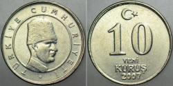 TÜRKİYE CUMHURİYETİ 10 YENİ KURUŞ 2007 HATALI BASIM -ERRÖR.