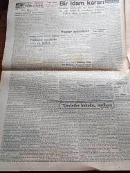 Cumhuriyet Gazetesi - 13 Haziran 1940 - İtalyan Müdahalesinden Sonra Vaziyet Yazan Nadir Nadi Köşe Yazısı - İtalya'ya Yapılan Hava Hücumları - İngiliz Tayyareleri Dün Şimali İtalya'da Torino Ve Genova Şehirlerini Bombardıman Ettiler - İtalyan Tayyareleri Malta Adasına Bir Akın Yaptılar - Paris'in Müdafaasına Başlandı - Amerika'nın Müttefiklere Yapacağı Geniş Yardım - Akdeniz'in Umumi Vaziyetini Gösteren Harita - Türkler Ve İngilizler Yazan Ziya Şakir Yazı Dizisi - Küçük Hikaye Devletler Hukuku İmtihanı Yazan Nuri Refik - Japonlar Uşang'ı İşgal Ettiler - Mısır İtalya İle Siyasi Münasebatını Kesti -  Aşk Ve Macera Romanı İlk Ve Son Yazan Esat Mahmut Karakurt Yazı Dizisi - Bu Hafta Yapılacak Milli Küme Maçları - İngiltere Harp Kupası Finali Oynandı - Fenerbahçe Vefa Maçını Nuri Bosut İdare Edecek - Lorel Hardi Kodeste Bugün Lale Sinemasında - Büyük Kovboy Filmi Goşolar Geliyor Bugün Saray Sinemasında - Alkatraz Kalesi Bugün Lale Sinemasında - Petrol Nizam - Gelincik Sigarası Çıktı