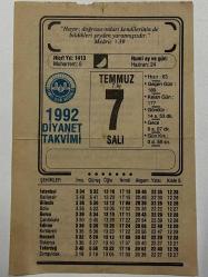 7 Temmuz 1992 Takvim Yaprağı