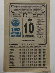 10 Ekim 1992 Takvim Yaprağı
