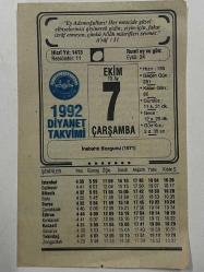 7 Ekim 1992 Takvim Yaprağı