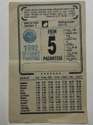5 Ekim 1992 Takvim Yaprağı