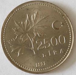 Türkiye Cumhuriyeti 1991 Yılı  2500 Lira Tura'ya Göre Düz 7756
