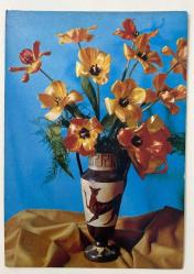 HEDİYE KARTPOSTALI - 15 x 10 cm EBADINDA -ARKASI YAZILI -  RENKLİ ÇİÇEKLERİYLE DESENLİ VAZO