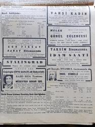 Cumhuriyet Gazetesi - 15 Birinciteşrin (Ekim) 1944 - Altıncı Kış Harbi Yazan Nadir Nadi Köşe Yazısı - Kızılordu Budapeşte Kapılarına Dayandı Hükümet Şehrin Boşaltılmasını Emretti - Polonya Başvekili Mikolajczyk Churchill Ve Stalin'le Uzun Bir Görüşme Yaptı - Churchill Alman Şehirlerine Atılacak Mermilerden Birine İmza Atıyor Fotoğraf - Londra Halkının Ankaralıları Tebriki - Ankara Vali Ve Belediye Reisi Nevzat Tandoğan - Müstakil Makedonya - Aachen Şehri İçin Yapılan Muharebe - Memurlara Bir Maaş İkramiye - Korfu Adası Da Kurtarıldı - Haftanın Şakaları Yazan Burhan Felek - Maliye Vekili Nurullah Esad Sümer İstanbul'da - Müttefiklerin Balkan Siyaseti Yazan Ömer Rıza Doğrul Köşe Yazısı - Doludizgin Yazan Rene Fanjailaz Yazı Dizisi - Büyük Yangın Filmi Lale Sinemasında - Galatasaray Alemdar Maçı - Fenerbahçe Anadoluhisarı Maçı - Beşiktaş Anadolu Maçı - Lorel Hardy Pasif Korunma Memurları Bugün İpek Sinemasında - Amcabeye Göre Çizen Cemal Nadir Karikatür - Müzeyyen Senar Işıl