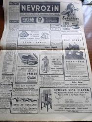 Cumhuriyet Gazetesi - 3 Nisan 1947 - Yazık Oluyor Yazan Nadir Nadi Köşe Yazısı - Demokratlar Seçime Girmiyorlar - Demokrat Parti Bugün İzmir'de Bir Beyanname Neşredecek - Celal Bayar İzmir'e Gelirken Trende - Başbakan Recep Peker'in İzmir'de Gençlik Ve Tüccarla Hasbihalleri Fotoğraf - Emlak Sahipleri Telaşa Düştüler - Mecidiyeköyünde Yapılan Evler Fotoğrafı - Sovyet Rusya Atina'daki Elçisini Geri Çağırdı - Paris'te Verilen Yunus Emre Oratoryosu Hararetli Alkışlarla Karşılandı - Osmanlı Bankası Banknotları Altın İle Ödenirken Yazan Profesör Doktor Refii Şükrü Suvla - Suriye İzmir Fuarına İştirak Edecek - Silivrili Demokrat Partililer Beraat Ettiler - Halim Kabakçı - Aşk Uyanınca Nakleden Hamdi Varoğlu -  Kara Aslan Taksim Sinemasında - Biz De Evlenelim Elhamra Sinemasında - Bugünkü Radyo Programı - Nevrozin -  Çapa Sahlebi İçiniz - Quink Mürekkep - İzmir At Yarışları