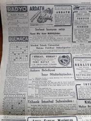 Cumhuriyet Gazetesi - 10 Nisan 1947 - Dünya Devleti Yazan Nadir Nadi Köşe Yazısı - İngiltere'den Beşyüz Av Uçağı Satın Aldık - Uçaklar 12lik Filolar Halinde Türkiye'ye Gönderiliyor - Müdafaa Uçaklarının Satın Alınması Başkan Truman'ın Yardım Teklifiyle Alakalı - Demokratlar Kanun Tasarıları Hazırlandılar - Celal Bayar Ve Arkadaşları Bergama Haricinde Kendilerini Karşılayan Halkla Beraber - De Gaulle'ün Teşebbüsü Akisler Uyandırdı - Güreşçilerimiz Avrupa Grekoromen Güreş Şampiyonası İçin Prag'a Gitti - Türkiye'nin En Büyük Milli Sendikası Kömür İşçileri Sendikasının Kongresi Dün Yapıldı - Türk Güreşi Kurddereli Ve Atatürk Yazan İsmail Habib Sevük - İki Yetime Filmi Saray Ve İnci Sinemasında - Vehbi Koç'un Konferansı - Buffalo Bill İpek Sinemasında - Safiye Ayla Mustafa Çağlar Suzan Yakar Ve Hamiyet Yüceses Pangaltı İnci Sinemasında - Otomobil İmparatoru Henry Ford'un Ölümü - Vanderberg'in Nutku Yazan Ömer Rıza Doğrul - Parker 51 Dolma Kalem - Ardath Saatleri - Bugünkü Radyo Programı