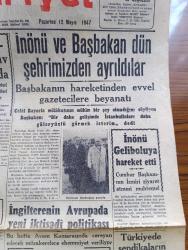 Cumhuriyet Gazetesi - 12 Mayıs 1947 - Truman Doktrinini Selamlıyoruz Yazan Abidin Daver Köşe Yazısı - Amerikan Yardımları - Türkiye'ye Verilecek Olan 100 Milyon Doların Bir Kısmı Demiryollarına Sarfedilecek - Birleşik Amerika Komünizmi Olduğu Yerde Durdurmaya Karar Verdi - İsmet İnönü Ve Recep Peker Dün İstanbul'dan Ayrıldılar - İsmet İnönü Geliboluya Hareket Etti - Mareşal Fevzi Çakmak'ın Yurt Gezisi - Ankara'da Ve İstanbul'da Dün Yapılan Maçlar - Beşiktaş Altınordu Maçından Fotoğraf - Galatasaray Demirsporla Berabere Kaldı - İzmit Bir Sanayi Şehri Oluyor - İstanbul Kız Lisesi'nin Müsameresi Fotoğraf - Ulvi Cemalin  Senfonisi - Beşiktaşla Vefa Dün De İzmirlileri Yendiler - Ankara At Yarışlarının Neticeleri - Dışarıdaki Türklerin Mukadderatı Meselesi Yazan Ahmed Halil - Fenerbahçe Kulübünün Fevkalade Kongresi - Adak Yazan Kemal Ragıp Yazı Dizisi - Kenan Öner İle Hasan Ali Yücel Davasına Devam Edildi - Ruhsatsız İnşaat Yazan Burhan Felek Köşe Yazısı - Star Traş Bıçağı - Austin Kamyonlar