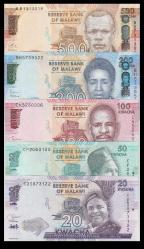 MALAWİ 20-50-100-200-500 KWACHA 2017-2020 ÇİL-5 Adet Banknot