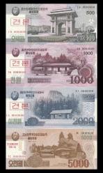 KUZEY KORE 500-1.000-2.000-5.000 WON 2008-2013 ÇİL-Hatıra; Specimen set & 4 Adet Banknot