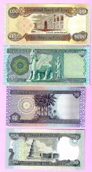 Irak, 50-250-500-1.000 Dinars, 2002-2018, ÇİL, p90; p97; p98; p104, (Toplam 4 adet banknot) (TK 17 382) ÇİL