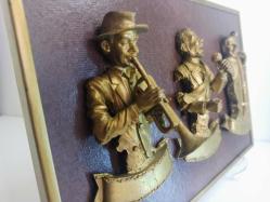 Jazz Blues Müzisyen Figür Biblo Kabartma Çerçeveli Tablo Duvar Dekoru