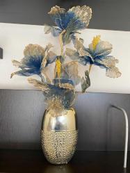 Vazolu  Mavi gold Tül yapay  çiçek