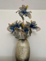 Vazolu  Mavi gold Tül yapay  çiçek