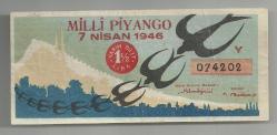 7 NİSAN 1946 TARİHLİ KIRLANGIÇLAR TEMALI MİLLİ PİYANGO YARIM BİLET (074202)...