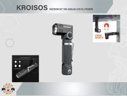 NICRON N7 5W 600LM LED El Feneri 90°DÖNEBİLEN KAFA ALÜMİNYUM GÖVDE MIKNATISLI TABAN TAKTİK EL FENERİ