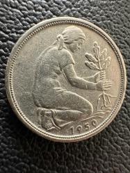 Almanya 50 Pfennig, 1950 FEDERAL ALMANYA CUMHURİYETİ Darphane işareti 