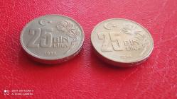 25 BİN LİRA T.C. DÜNYA HOŞ GÖRÜ YILI  (TERS - DÜZ)