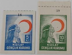 1951 KIZILAY GENÇLİK KURUMU YARDIM PULLARI MNH ORİJİNAL 1ŞŞ2VV PEK ÇIKMAZ KATALOK DEĞERİ;???TL