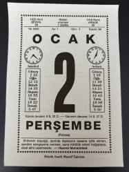 2 OCAK 2003 - TAKVİM YAPRAĞI - DOĞUM GÜNÜ HEDİYESİ - BÜYÜK SAATLİ MAARİF TAKVİMİ - HZ. MUHAMMED - PİR SULTAN ABDAL -NAMAZ VAKİTELERİNİN KULLANIŞI - YAZAR EFLATUN CEM GÜNAY'IN VEFATI - CHARLİE CHAPLİN'E SİR PAYESİ VERİLDİ