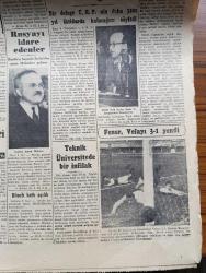 Cumhuriyet Gazetesi - 9 Ocak 1950 - Çin'deki Realite Karşısında Yazan Abidin Daver Köşe Yazısı - Asya Komünizme Karşı Tedbirler Alınıyor - Colombo Konferansı - Ticaret Filomuza Dair Gerilen Sözlü Soru - Moskova'da 3 Yıl Yazan Bedell Smith Yazı Dizisi - Rusya'yı İdare Edenler Bunların Başında Stalin'den Sonra Malenkov Geliyor - Fenerbahçe Vefa'yı Yendi Fotoğraf - Verem Savaşımızda Propagandanın Rolü Yazan Doktor Kemal Saraçoğlu - Einstein'ın Teorisi Anlaşılamadı - Sapa Yol Yazan Concordia Merrel - Sinema Artisti Tyrone Power İle Eşini Soydular - Fenerbahçe B Takımı Gol Rekoru Kırdı Fenerbahçe Şişliyi 18 0 Yendi - Galatasaray Beyoğlunu 4 2 Yendi - Ankara'da Bir Komiser Geldi Ve Küçük Tiyatronun İkinci Yıldönümü Yazan Lütfi Ay - Ölüme Doğru Yazan Agatha Christie Yazı Dizisi - 1949 un En Mühim Keşif Ve İcatları - Yeni Bulunan Radyo Teleskop Fotoğraf - 1949 1950 Yunus Nadi Mükafatı Bir Yurt Yazısı Bilecik - Çapamarka Çorbalık - Bugünkü Radyo Programı - Bulmaca - Muammer Karaca Opereti