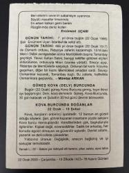22 OCAK 2003 - TAKVİM YAPRAĞI - DOĞUM GÜNÜ HEDİYESİ - BÜYÜK SAATLİ MAARİF TAKVİMİ - HZ.MUHAMMED - ERCÜMENT UÇARI'NIN VEFATI - RİDANİYE ZAFERİ - MÜMTAZ ARIKAN - GÜNEŞ KOVA BURCUNDA - KOVA BURCUNDA DOĞANLAR