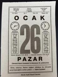 26 OCAK 2003 - TAKVİM YAPRAĞI - DOĞUM GÜNÜ HEDİYESİ - BÜYÜK SAATLİ MAARİF TAKVİMİ - KAZIM KARABEKİR - GAZİ MUSTAFA KEMAL ATATÜRK - KAZIM KARABEKİR'İN VEFATI - BERİL ERKUT - TAM İSABET