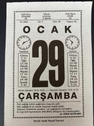 29 OCAK 2003 - TAKVİM YAPRAĞI - DOĞUM GÜNÜ HEDİYESİ - BÜYÜK SAATLİ MAARİF TAKVİMİ - DR. FARUK BAYÜLKEM - GÜLTEKİN SAMANOĞLU - 2. SELÇUKLU SULTAN'I ALPARSLAN'IN DOĞUMU - PROF. DR. TARIK ZAFER TUNAYA'NIN VEFATI