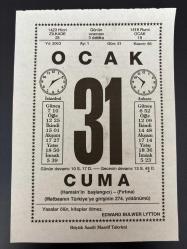 31 OCAK 2003 - TAKVİM YAPRAĞI - DOĞUM GÜNÜ HEDİYESİ - BÜYÜK SAATLİ MAARİF TAKVİMİ - EDWARD BULWER LYTTON - ENVER TUNÇALP - HAMSİ'NİN BAŞLANGICI - İLK MATBAA