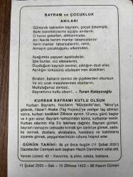11 ŞUBAT 2003 - TAKVİM YAPRAĞI - DOĞUM GÜNÜ HEDİYESİ - BÜYÜK SAATLİ MAARİF TAKVİMİ - KURBAN BAYRAMI - TURAN KALAYCIOĞLU - NEZİH DEMİRKENT'İN VEFATI