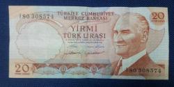 Efemera - YİRMİ (20)  TÜRK LİRASI KAĞIT I 80 308574     14 OCAK 1970 - kitantik - kitaLog
