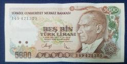 BEŞ BİN (5000) TÜRK LİRASI KAĞIT I 49 421370 14 OCAK 1970