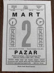 2 MART 2003 - TAKVİM YAPRAĞI - DOĞUM GÜNÜ HEDİYESİ - BÜYÜK SAATLİ MAARİF TAKVİMİ - SELİM SIRRI TARCAN - DR. RIZA TEVFİK - MART AYI SAĞLIĞI - TÜRK EĞİTİMCİ SELİM SIRRI TARCAN VEFAT ETTİ - MART AYINDA; BALIKLAR - ÇİÇEK