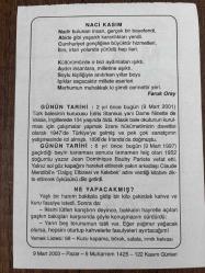9 MART 2003 - TAKVİM YAPRAĞI - DOĞUM GÜNÜ HEDİYESİ - BÜYÜK SAATLİ MAARİF TAKVİMİ - NACİ KASIM - FARUK ORAY - YAZAR JEAN DOMİNİQUE BAUBY VEFAT ETTİ - TÜRK BALESİNİN KURUCUSU EDRİS STANNUS ÖLDÜ - NE YAPACAKMIŞ ?
