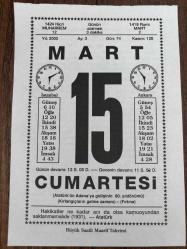 15 MART 2003 - TAKVİM YAPRAĞI - DOĞUM GÜNÜ HEDİYESİ - BÜYÜK SAATLİ MAARİF TAKVİMİ - ATATÜRK - YAŞAR NABİ NAYIR - YAZAR YAŞAR NABİ NAYIR VEFAT ETTİ - ÇOCUK EĞİTİMCİSİ DR.BENJAMİN SPOCK VEFAT ETTİ - SADRAZAM TALAT PAŞA ÖLDÜRÜLDÜ - TIP BAYRAMI