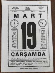19 MART 2003 - TAKVİM YAPRAĞI - DOĞUM GÜNÜ HEDİYESİ - BÜYÜK SAATLİ MAARİF TAKVİMİ - NACİ KASIM - GÜLTEKİN SAMANOĞLU - ÇOCUK HASTALIKLARI UZMANI PROF. BESİM ÖMER AKALIN VEFAT ETTİ - BU KADAR DA OLMAZ
