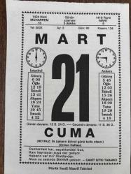 21 MART 2003 - TAKVİM YAPRAĞI - DOĞUM GÜNÜ HEDİYESİ - BÜYÜK SAATLİ MAARİF TAKVİMİ - CAHİT SITKI TARANCI - MEMDUH ATAÇ - KIŞ FASLININ SONU - BAHAR FASLI - NEVRUZ - YENİ YILIN TALİHİ - AŞIK VEYSEL - DÜNYA ŞİİR GÜNÜ