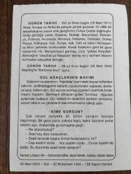 25 MART 2003 - TAKVİM YAPRAĞI - DOĞUM GÜNÜ HEDİYESİ - BÜYÜK SAATLİ MAARİF TAKVİMİ - H.FLETCHER - EVLİYA ÇELEBİ DOĞDU - BEŞİKTAŞ'TA BARBAROS'UN ANITI AÇILDI - GÜL AĞAÇLARININ BAKIMI - KİME SORSUN ?