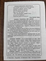 27 MART 2003 - TAKVİM YAPRAĞI - DOĞUM GÜNÜ HEDİYESİ - BÜYÜK SAATLİ MAARİF TAKVİMİ - VASFİ RIZA ZOBU - ZİYA OSMAN SABA - DÜNYA TİYATROLAR GÜNÜ - İHAP HULUSİ GÖREY ÖLDÜ - HALİD ZİYA UŞAKLIGİL VEFAT ETTİ - YAKUP KADRİ KARAOSMANOĞLU DOĞDU