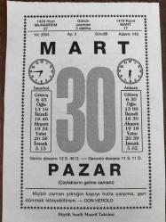 30 MART 2003 - TAKVİM YAPRAĞI - DOĞUM GÜNÜ HEDİYESİ - BÜYÜK SAATLİ MAARİF TAKVİMİ - DON HEROLD - II.MEHMET DOĞDU - ARSLAN HARAM YEMEZ