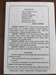6 NİSAN 2003 - TAKVİM YAPRAĞI - DOĞUM GÜNÜ HEDİYESİ - BÜYÜK SAATLİ MAARİF TAKVİMİ - NAPOLEON - MEHMET ERGÖNÜL - İLK BASIN ŞEHİDİ HASAN FEHMİ SUİKASTE UĞRADI - ANADOLU HABER AJANSI KURULDU - YAZAR GÜLÇİN TELÇİ VEFAT ETTİ - BURSA OSMANLI DEVLETİ BAŞKENTİ OLDU - FIRTINA